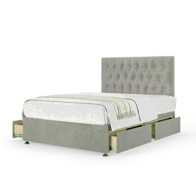 Seal Grey Naples Velvet 4 Drawer Divan Base and Lona Headboard Small Double
