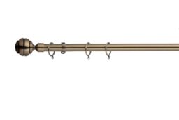 Lister Cartwright 28mm Antique Brass Fixed Metal Curtain Pole Set Rings with Ribbed Ball Finial Easy fit (150 cm)