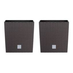 20cm Rato Rattan Design Plant Pots Square -1-2 Pack Brown Brown & Set of 2 2