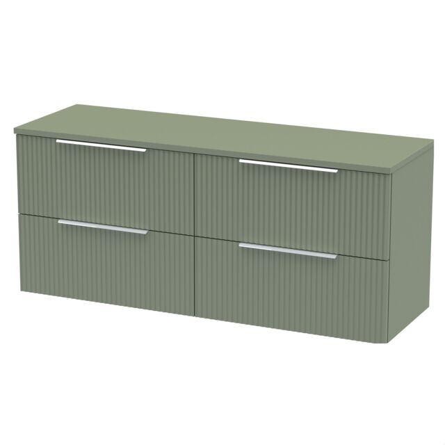 Balterley Tixall Fluted 4 Drawer Wall Hung Vanity Unit with Worktop, Satin Green, 1200mm