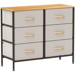 HOMCOM Fabric Chest of Drawers, Industrial Bedroom Dresser with 6 Fabric Drawers, Steel Frame and Wooden Top for Nursery, Living Room, Hallway, Cream White Cream Cream