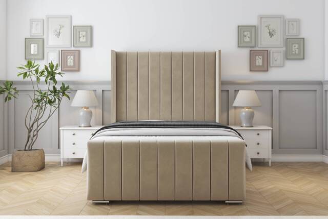 "Sloomy Melbourne Almond Coniston Bed Frame With Mattress With 50"" Upholstered Wingback Headboard 2'6 Small Single"