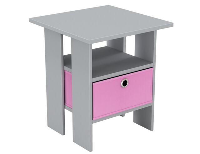 2-Tier 1- Drawer Wooden Side Table Grey Grey & Pink 1