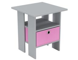 2-Tier 1- Drawer Wooden Side Table Grey Grey & Pink 1