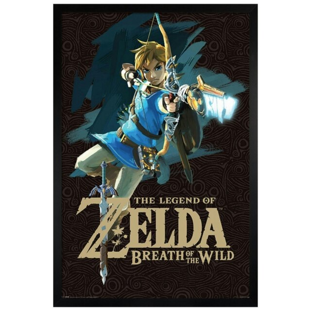 Black Wooden Framed Zelda Breath of the Wild Game Cover Maxi Poster Multi