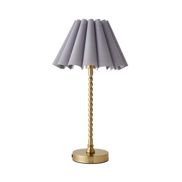 ValueLights Maeve Grey Scallop Pleated Taper Shade Gold Bobbin Bobble Table Lamp and Bulb