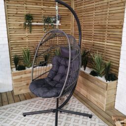 Grey Hanging Egg Chair With Stand & Waterproof Cover Grey Grey