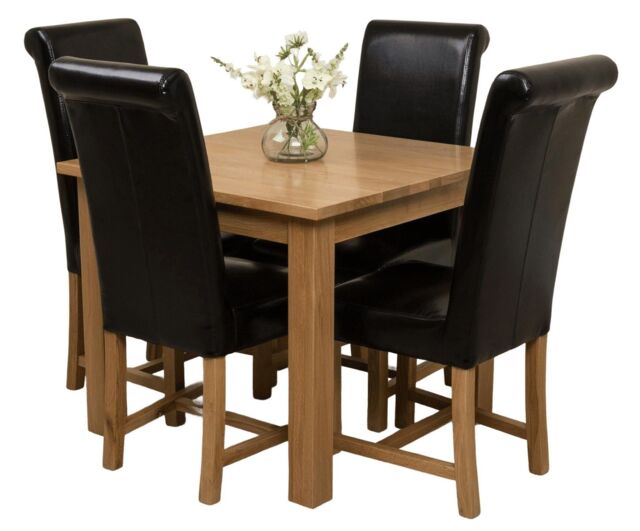 Oslo 90 x 90 cm Oak Small Dining Table and 4 Washington Leather Chairs Black Black