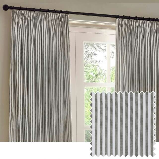 Yard Hebden Striped Cotton Grey Pencil Pleat Curtains (W)229cm x (D)229cm Multi