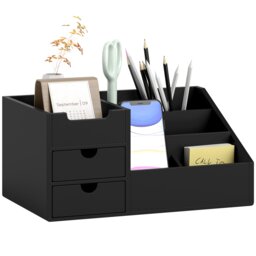 HOMCOM Organiser Holder Multi-Function Storage Caddy Drawers Black Black