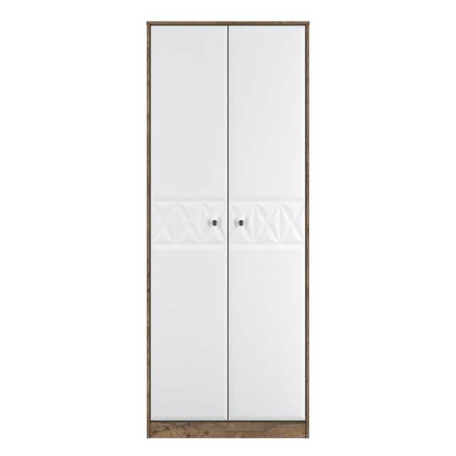 Toledo Tall Double Wardrobe in White Matt & Vintage Oak (Ready Assembled) White White Matt & Vintage Oak