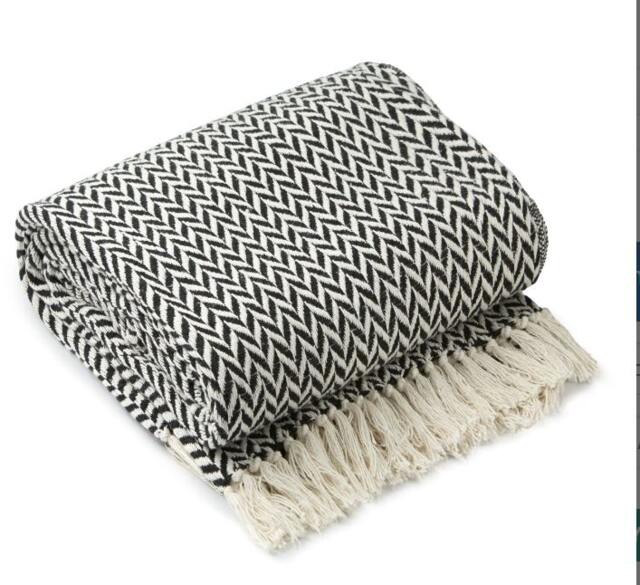 "Chevron Collection Recycled Cotton Throw in Black (50"" x 60"") Black Black"