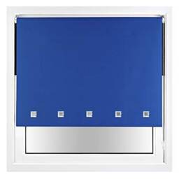 FURNISHED Blackout Roller Blind with Square Eyelets and Metal Fittings Easy Fit Window Shade Blue Blue (W) 125cm x (L) 210cm