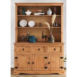 Mercers Furniture Corona 3 Door 3 Drawer Dresser Sideboard Open Kitchen Storage Cabinet Solid Wood Pine Wooden with Mexican Styling