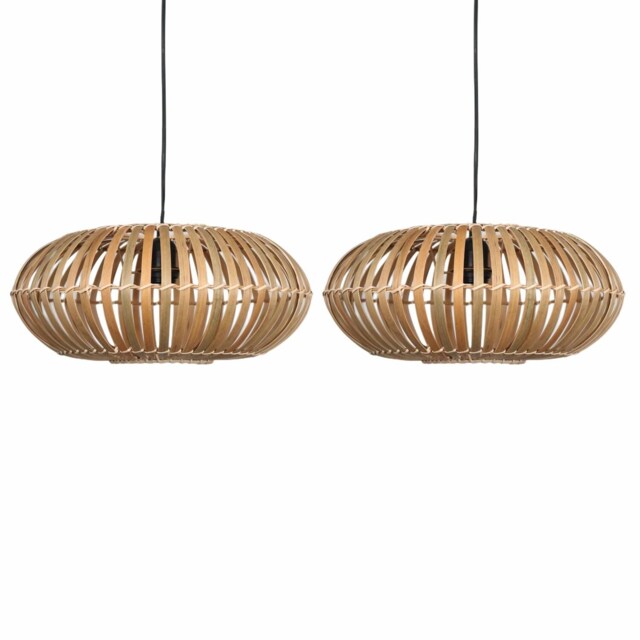 Set of 2 Loren - Bamboo Natural Pendant Lightshades Brown Large 2