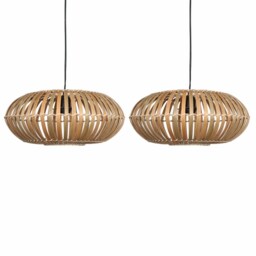 Set of 2 Loren - Bamboo Natural Pendant Lightshades Brown Large 2