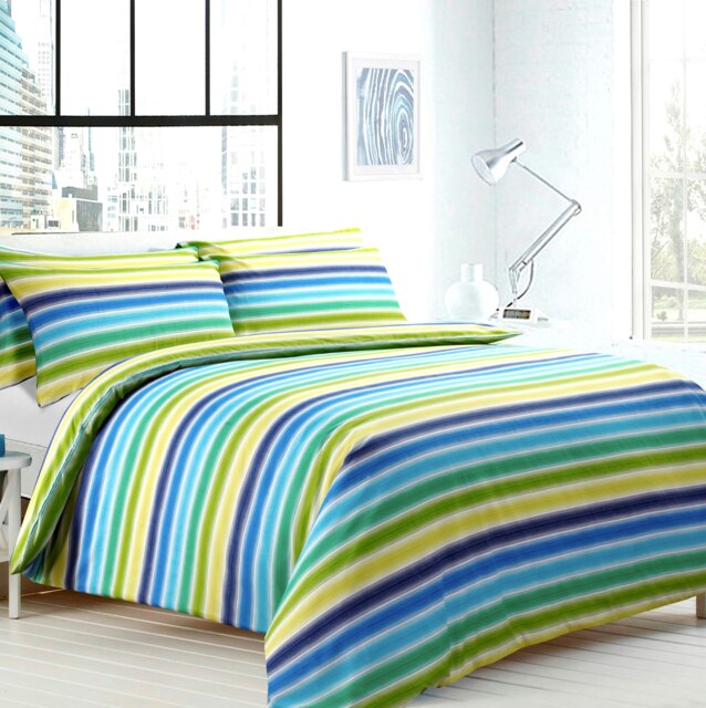 Velosso Stripes Printed Cotton Blend Blue Duvet Cover and Pillowcase Set Blue King