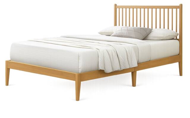 4ft6 Double Oak Finish Wood bed Wooden Frame Bedstead. Solid Wood, Spindle Style Clear Double