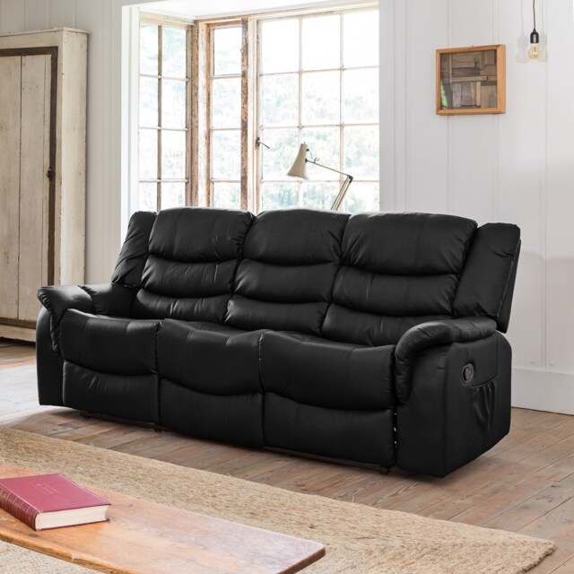 Almeira 3 Seat Recliner Sofa - Black