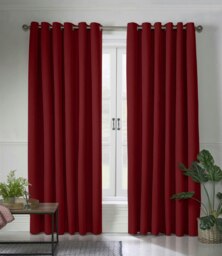 Linen Look Blackout Ring Top Eyelet Curtains - 229cm x 137cm - Red