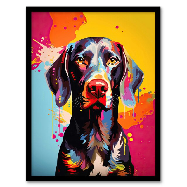 Dog Shorthaired German Pointer Pet Portrait Black Framed Wall Art Print A4