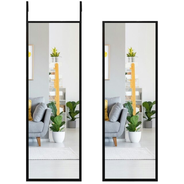 COSTWAY Full Length Mirror Over the Door Wall Mounted Black Black