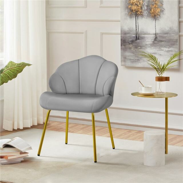 Yaheetech Velvet Accent Chair with Shell-shaped Backrest and Metal Legs