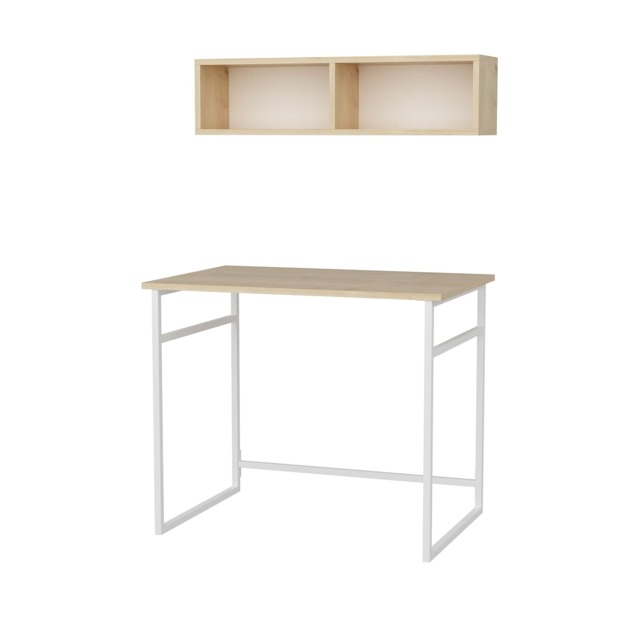 Decorotika Hussum Metal Frame Computer Desk with Wall Shelf - 90 cm W x 75 cm H x 60 cm D