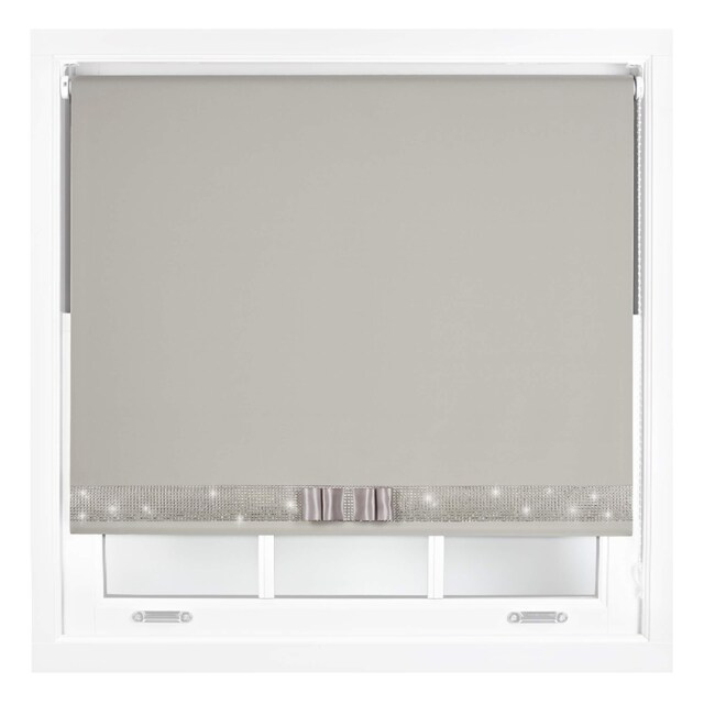 FURNISHED Blackout Roller Blinds with Diamante Trim and Bow Cut to Size Grey Grey (W) 120cm x (L) 165cm