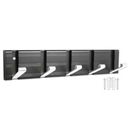 SPARES2GO Luxury Wall Mounted Coat Rack 5 Hooks Aluminium Retractable Hanging Hook Rail (Black + Silver)