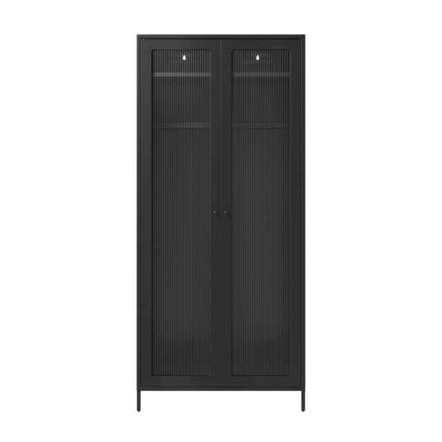 Storm 2 Door Wardrobe - Steel/Glass - L50 x W85 x H180.5 cm - Black - Flat Packed