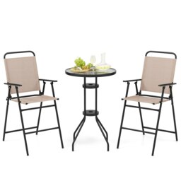 COSTWAY 3 PCS Outdoor Folding Bistro Set Patio Round Bar Table