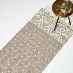 Homescapes Patna Beige and Natural Kilim Runner Wool Rug - 66 x 200 cm Cream 66 x 200 cm