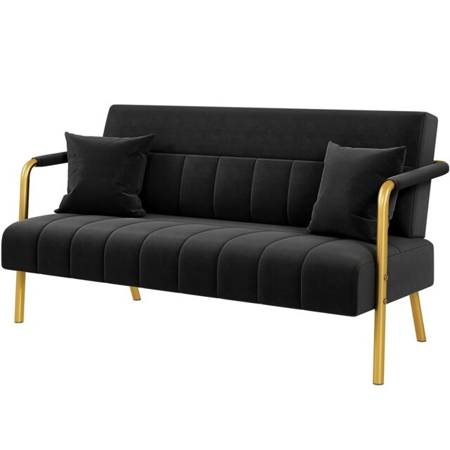 Yaheetech Upholstered Sofa Couch with Gold-tone Metal Arms and Legs
