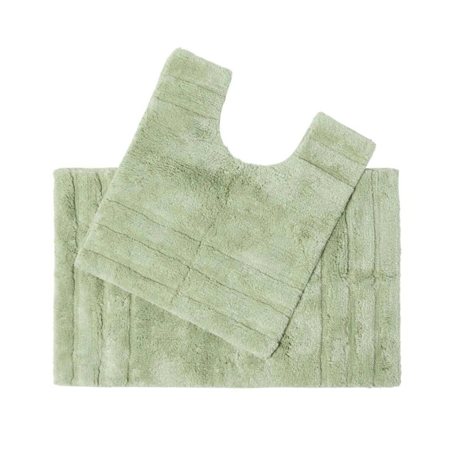 Homescapes Spa Supreme Luxury Sage Green Bath Mat and Pedestal Set