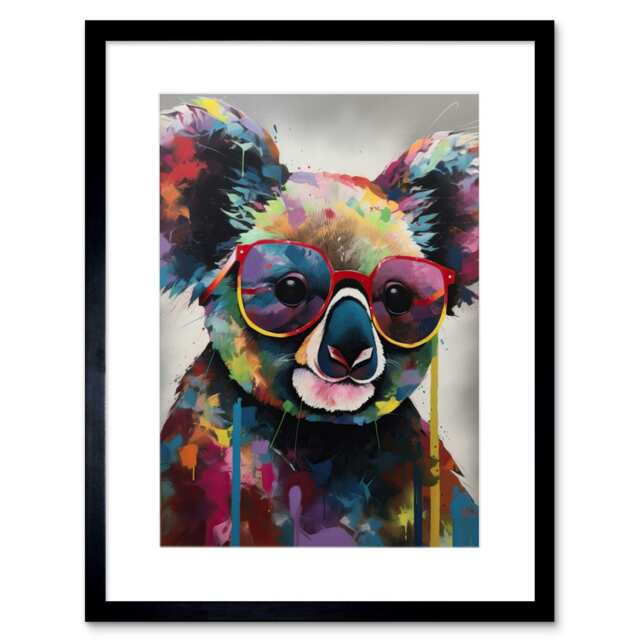 "Colourful Koala Bear Purple Sunglasses Fun Animal 9x7"" Black Framed Wall Art Print"