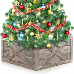 COSTWAY Christmas Tree Wooden Tree Box Stand Cover Grey One Size
