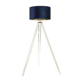 ValueLights Aero Gold Tripod Floor Lamp Navy Velvet Gold Shade and Bulb