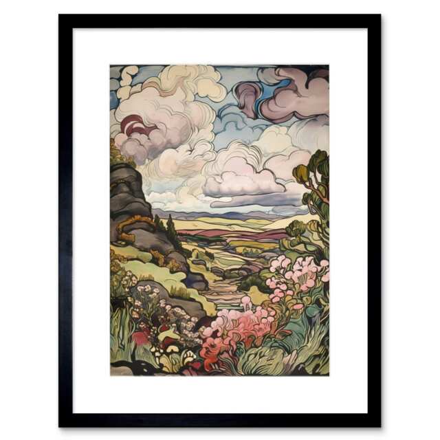 "A Wild Scottish Landscape a Cloudy Day 9x7"" Black Framed Wall Art Print"
