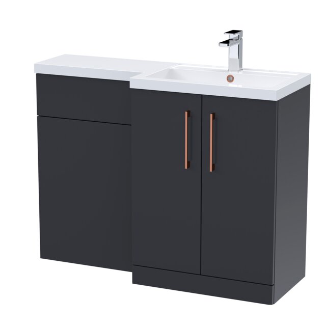 Balterley Right-Hand Bathroom Vanity and WC Unit Combination with Basin, with Handles Grey Satin Soft Black