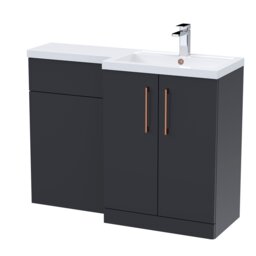 Balterley Right-Hand Bathroom Vanity and WC Unit Combination with Basin, with Handles Grey Satin Soft Black