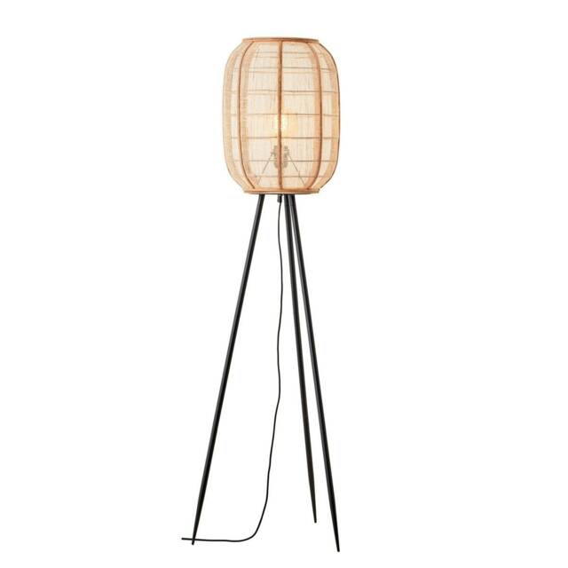 Zaire Complete Floor Lamp, Natural Linen, Natural Bamboo, Matt Black