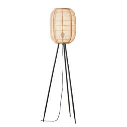 Zaire Complete Floor Lamp, Natural Linen, Natural Bamboo, Matt Black