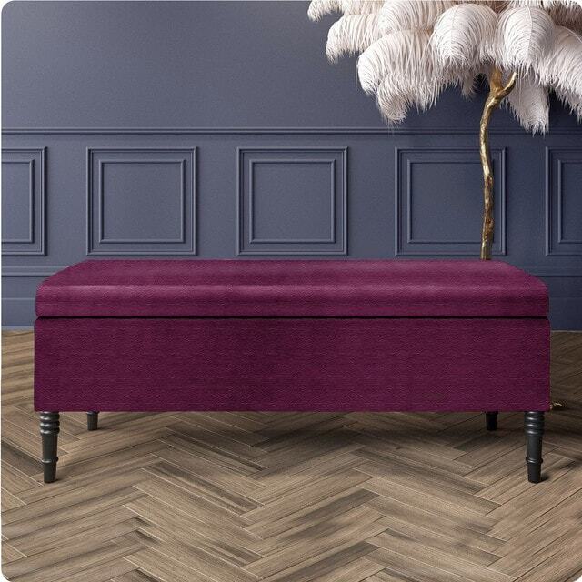90cm Paris Plain Ottoman Storage Bench -Naples Shoes Bench with Black Turned Wooden Legs - Purple Upholstery Storage Footstool