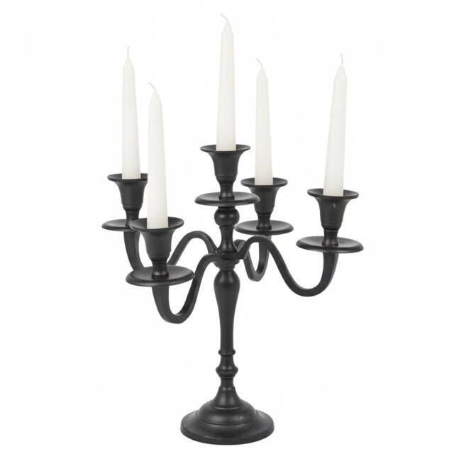 5 Arm Metal Candle Holder Stand Vintage Candelabra Centrepiece Home Decor 30cm Black Black 1