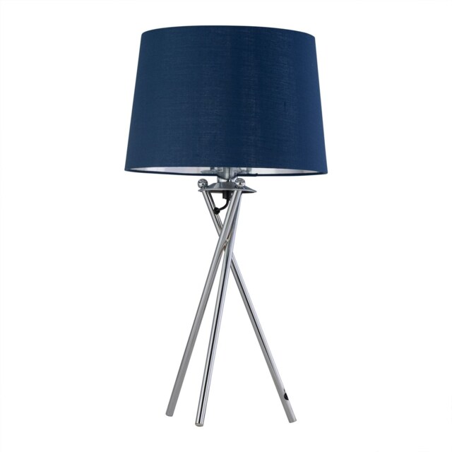 Tripod - Chrome Lamp with Navy Blue & Silver Fabric Shade Chrome Blue Large 1