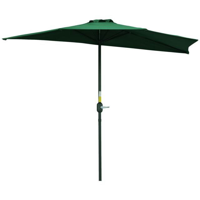 Outsunny 3(m) Half Round Parasol Garden Sun Umbrella Metal w/ Crank Green