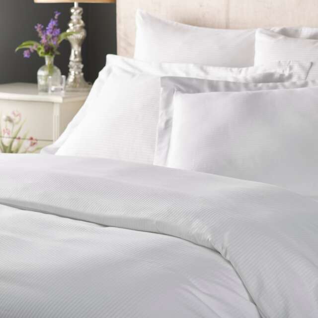 Satin Stripe 50/50 Polycotton Duvet Cover 180 Thread Count White White Double