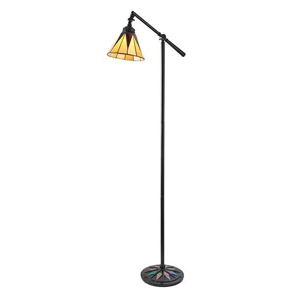 Dark Star 1 Light Task Floor Lamp Satin Black With Glass Inserts, Tiffany Style, E14
