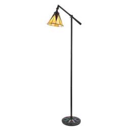 Dark Star 1 Light Task Floor Lamp Satin Black With Glass Inserts, Tiffany Style, E14